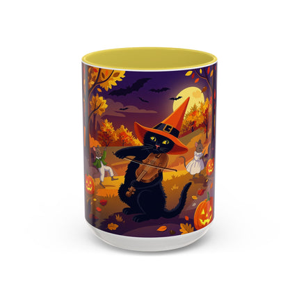 🐈‍⬛🎻 The Black Cat's Moonlit Melody Colorful Mug – Whimsical Halloween Music