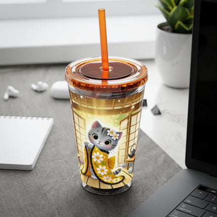 Playful Kitten in the Tea Room Sunsplash Tumbler with Straw, 16oz