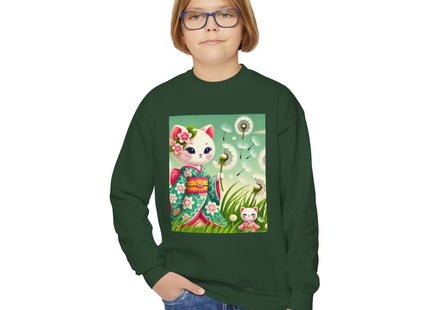 Geisha Kitten and the Dandelion Wish Youth Crewneck Sweatshirt
