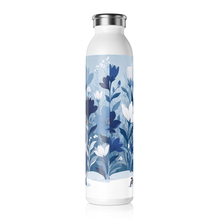 💙🌸 The Lady Of The Blue Flower Garden Slim Water Bottle – Art Deco Floral Romance