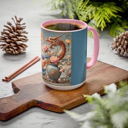 Golden Dragon & Lantern Lady Colorful Mug – Imperial Dragon & Elegant Harmony