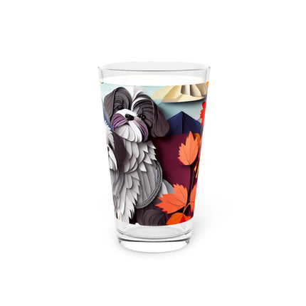 Shih Tzus at an Autumn Wine Tasting Glass, 16oz