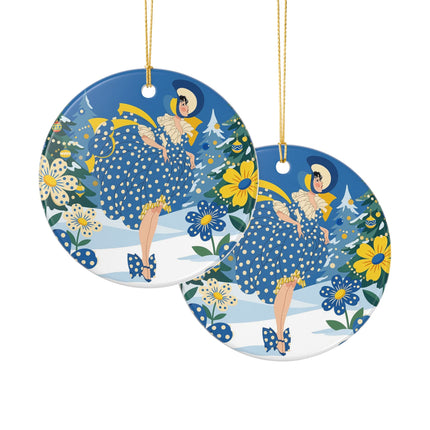 💙🌼 The Bluebell Christmas Promenade Ceramic Ornament – Art Deco Holiday Fantasy