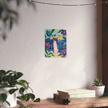 🌊🔭 The Lady Of The Seaside Lookout Matte Vertical Poster – Art Deco Nautical Whimsy