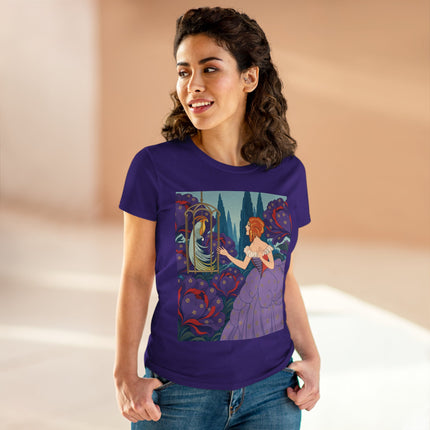 🦜💜 The Enchanted Birdcage Promenade Cotton Tee – Art Deco Floral Fantasy