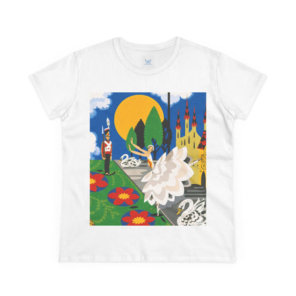 🦢🏰 The Enchanted Swan Ballet Cotton Tee – Art Deco Fairytale Whimsy