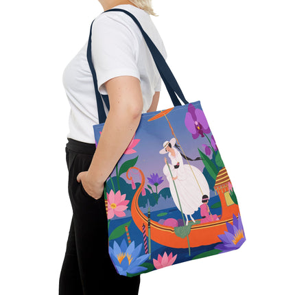 🪷🛶 The Lady Of The Lotus Garden Gondola Tote Bag – Art Deco Floral Adventure