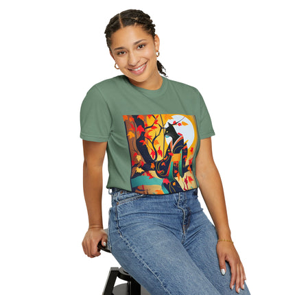 Black Cat in Kimono Unisex Garment-Dyed T-shirt