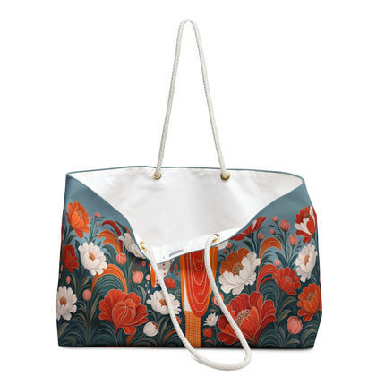 🌺🧡 The Scarlet Blossom Enchantress Weekender Bag – Art Deco Floral Fantasy