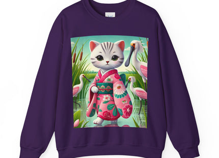Geisha Kitten Strolls Among the Spoonbills  Unisex Heavy Blend™ Crewneck Sweatshirt