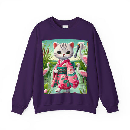 Geisha Kitten Strolls Among the Spoonbills  Unisex Heavy Blend™ Crewneck Sweatshirt