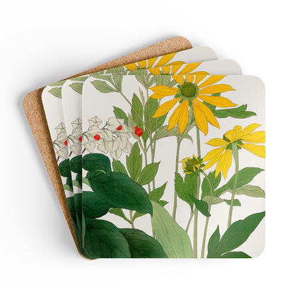 Clerodendrum & Rudbeckia Flower by Tanigami Kônan Corkwood Coaster Set