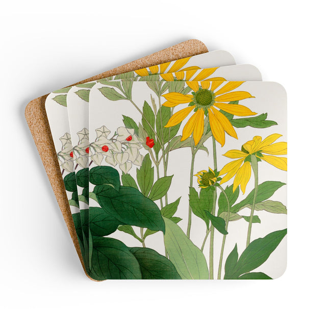 Clerodendrum & Rudbeckia Flower by Tanigami Kônan Corkwood Coaster Set