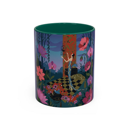 The Lady And The Midnight Birdcage Colorful Mugs – Art Deco Botanical Elegance