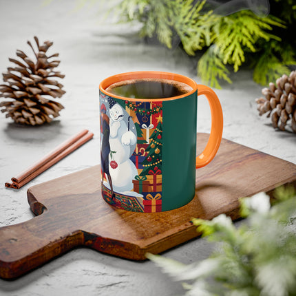 ☃️🎄 The Snowman's Christmas Companion Colorful Mug – Art Deco Holiday Fantasy
