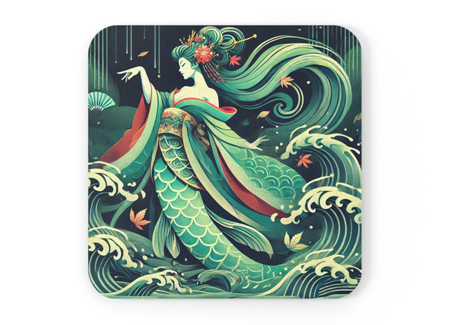 Mermaid Queen Rising from the Deep Cork Back Coaster