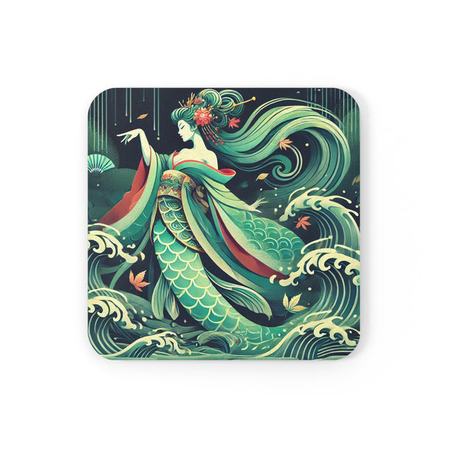 Mermaid Queen Rising from the Deep Cork Back Coaster
