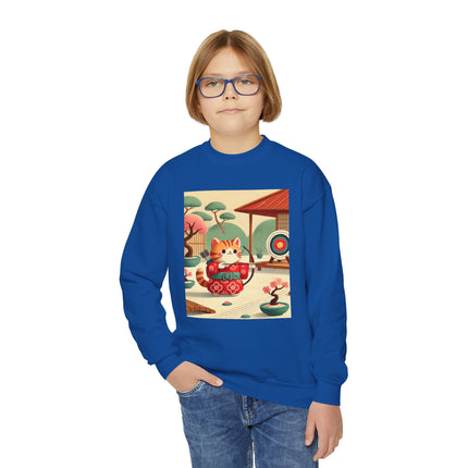 Archer Kitten in the Zen Garden Youth Crewneck Sweatshirt – Focus, Calm & Playful Precision