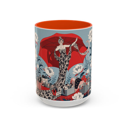 ❤️🌺 The Scarlet Parasol Spectacle Colorful Mug – Art Deco Fashion Elegance