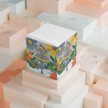 🌼❄️ The Winter Flower Wanderer Note Cube – Retro Botanical Winter Whimsy