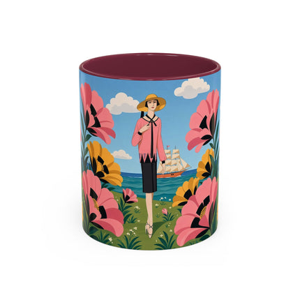 🌸⛵ The Seaside Blossom Promenade Colorful Mug – Art Deco Coastal Elegance