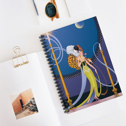 Smoke and Secrets: A Glamorous Encounter in Prohibition Era Spiral Notebook - Ruled Line