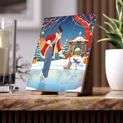 ⛸️🎄 The Christmas Skating Pavilion Ceramic Tile – Art Deco Holiday Elegance