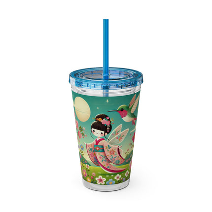 Geisha Fairy and the Hummingbird Blossom Sunsplash Tumbler with Straw, 16oz