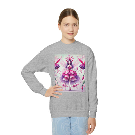 Fuchsia Fairy Youth Crewneck Sweatshirt – Vibrant Color, Floral Magic & Whimsical Elegance