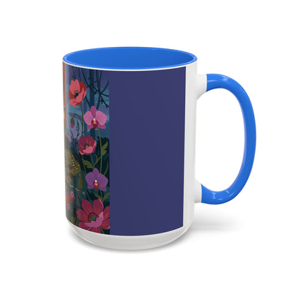 The Lady And The Midnight Birdcage Colorful Mugs – Art Deco Botanical Elegance
