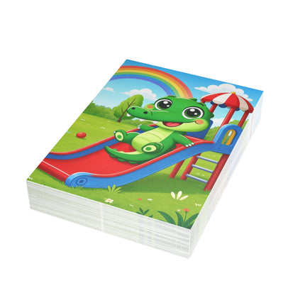 🐊🌈 The Little Crocodile Playground Adventure Greeting Card – Whimsical Animal Adventure
