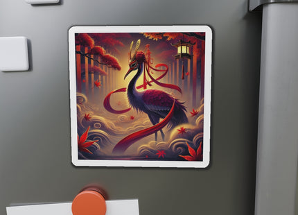Regal Crimson Crane in the Autumn Mist Die-Cut Magnets (5 Sizes)