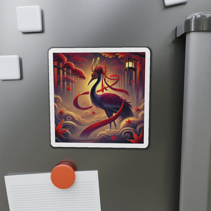 Regal Crimson Crane in the Autumn Mist Die-Cut Magnets (5 Sizes)