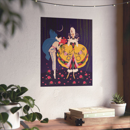 🌹🌙 The Lady Of The Moonlit Rose Masquerade Matte Vertical Poster – Art Deco Fashion Illustration