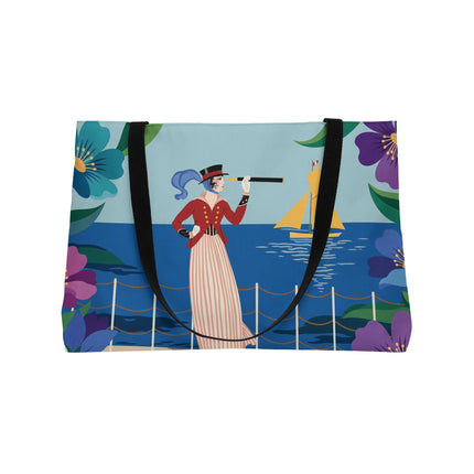 🌊🔭 The Lady Of The Seaside Lookout Weekender Tote Bag – Art Deco Nautical Adventure