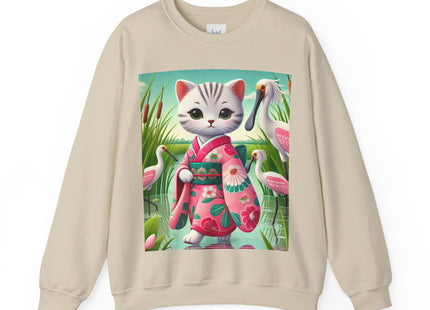 Geisha Kitten Strolls Among the Spoonbills  Unisex Heavy Blend™ Crewneck Sweatshirt
