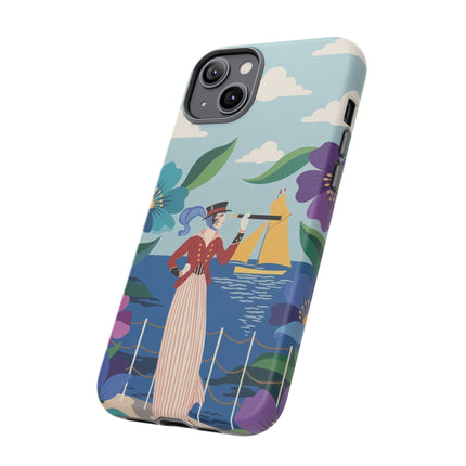 🌊🔭 The Lady Of The Seaside Lookout Phone Case – Art Deco Nautical Adventure