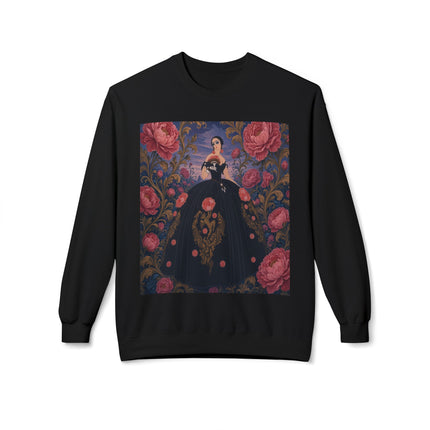 🌹🖤 The Lady Of The Midnight Rose Garden Midweight Crewneck Sweatshirt – Art Deco Floral Elegance