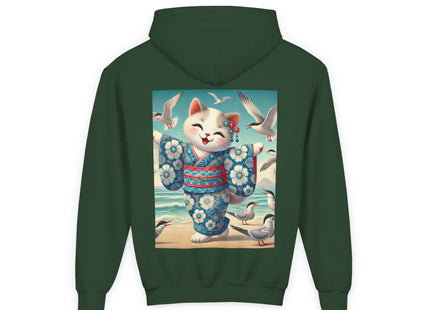 Geisha Kitten by the Seaside Youth Heavy Blend Hooded Sweatshirt