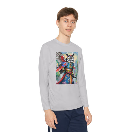 Cyberpunk Samurai Owl Youth Long Sleeve Competitor Tee – Futuristic Warrior & Neon Adventure