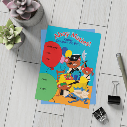 Pirate Bear Party Invitation! Bundles of 10, 30, 50 Pieces Available (envelopes included)