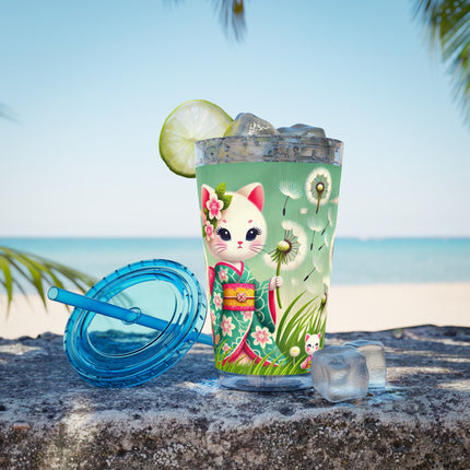Geisha Kitten and the Dandelion Wish Sunsplash Tumbler with Straw, 16oz