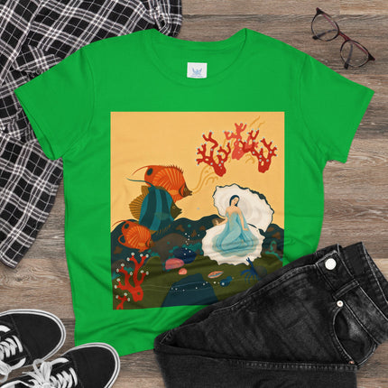 🐚🪸 The Lady Of The Coral Reef Cotton Tee – Art Deco Ocean Fantasy