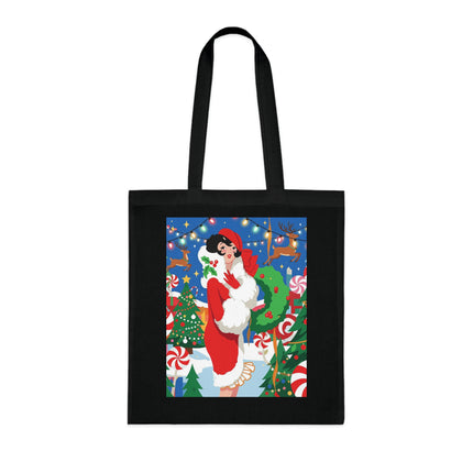 🍬🎄 The Lady Of The Peppermint Christmas Garden Cotton Tote Bag – Art Deco Holiday Fantasy