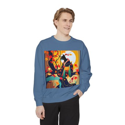Black Cat in Kimono Unisex Garment-Dyed Sweatshirt