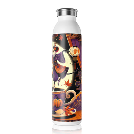 Theatrical Halloween Kabuki Mice on Teacup  Slim Water Bottle