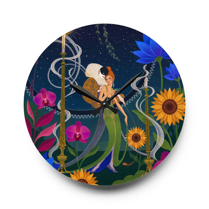 🌻🌙 The Midnight Sunflower Garden Acrylic Wall Clock – Art Deco Floral Fantasy