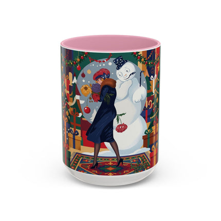 ☃️🎄 The Snowman's Christmas Companion Colorful Mug – Art Deco Holiday Fantasy