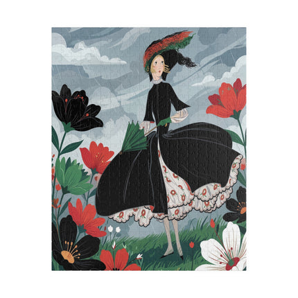 🌧️🌺 The Stormy Flower Walk Puzzle – Art Deco Floral Fashion