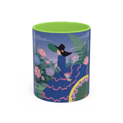 The Lady Of The Garden Stroll Colorful Mugs – Art Deco Botanical Elegance